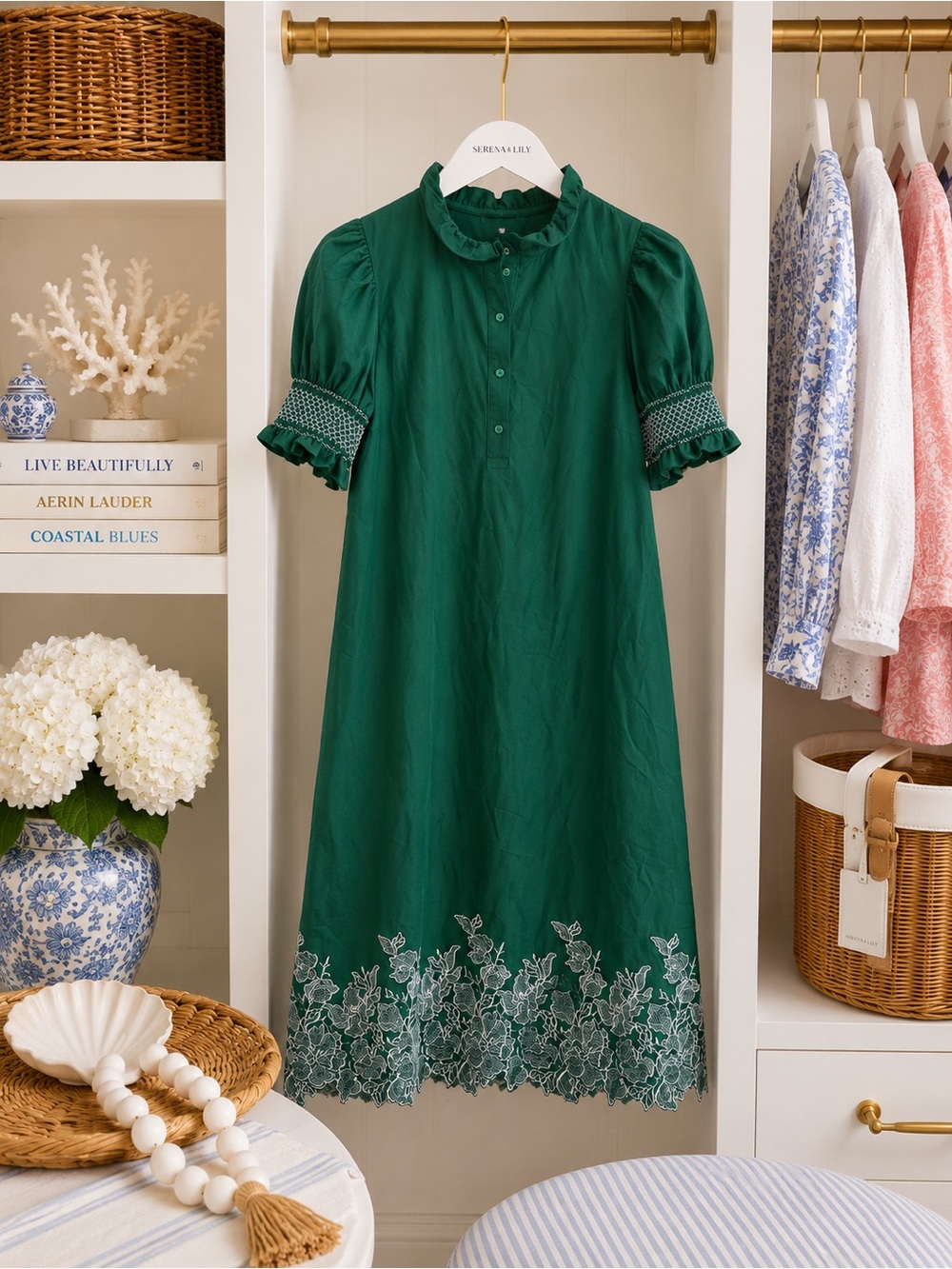 Serena & Lily Green Embroidered Midi Dress